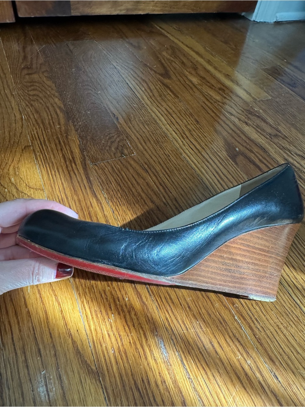 Christian Louboutin Black Leather Wedge Pumps - Picture 4 of 11